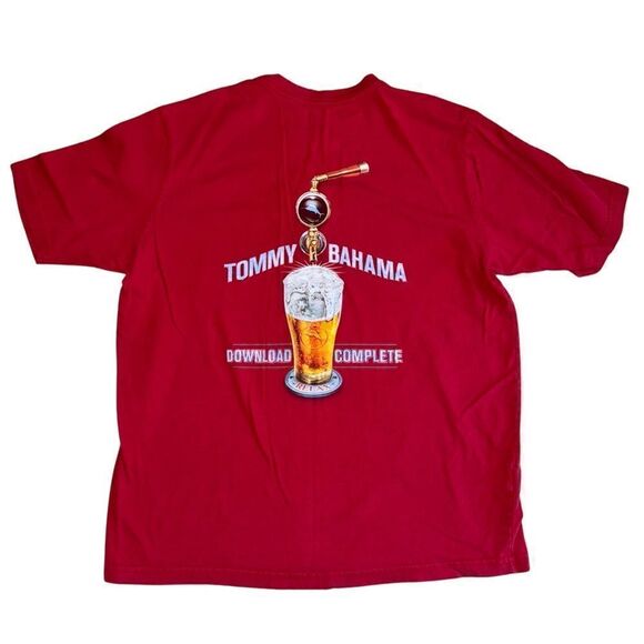 Tommy Bahama Red "Download Complete" Beer Pour Tee Shirt - Size Medium - Picture 1 of 6